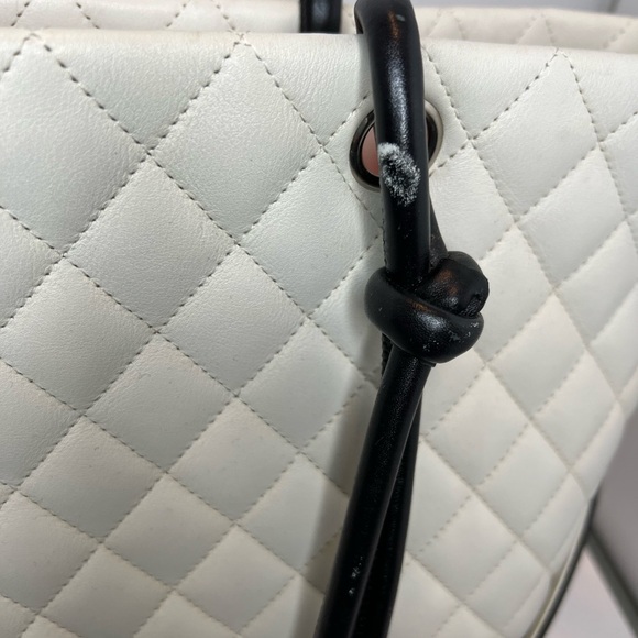 Chanel Cambon Tote Shoulder Bag Handbag White/Black Quilted Lambskin Leather - Picture 8 of 8